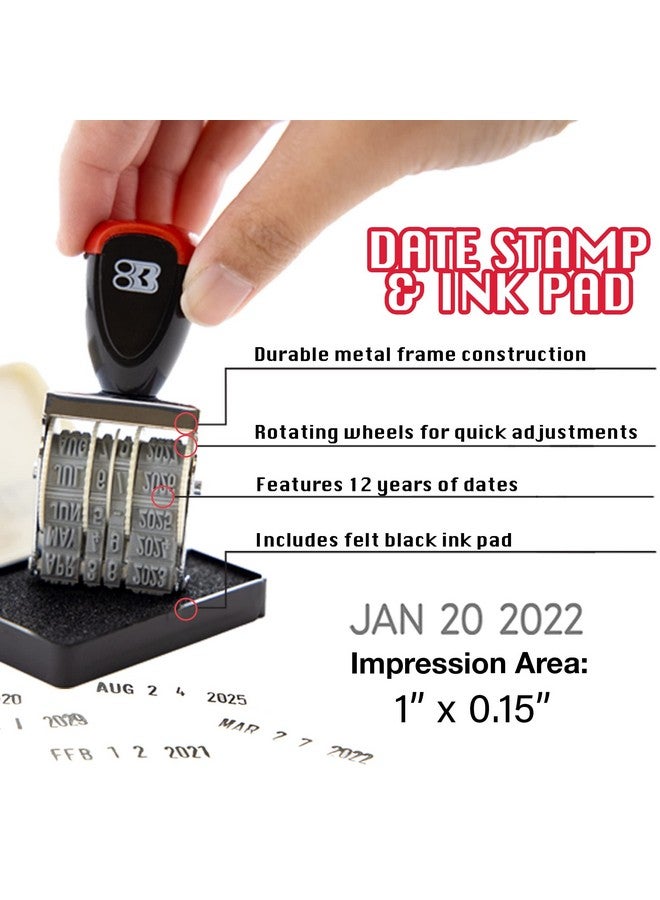 Bazic Products Bazic Date Stamp And Ink Pad (Black Ink) 12 Years Of Dates Nickelplated Steel Stamp Impression Size 1 X 0.15 Great For Office Shipping Receiving Accounting Expiration Due Dates 1Pack  - Image 2