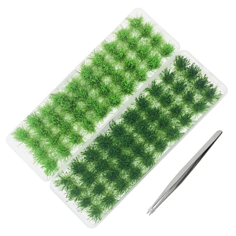 Cayway 3 PCS Static Grass Tuft Model Grass Tufts Terrain Model Kit Resin Static Scenery Model Miniature Shrubs Bushes and Tweezers for Train Landscape Railway Artificial Grass Modeling - Image 1