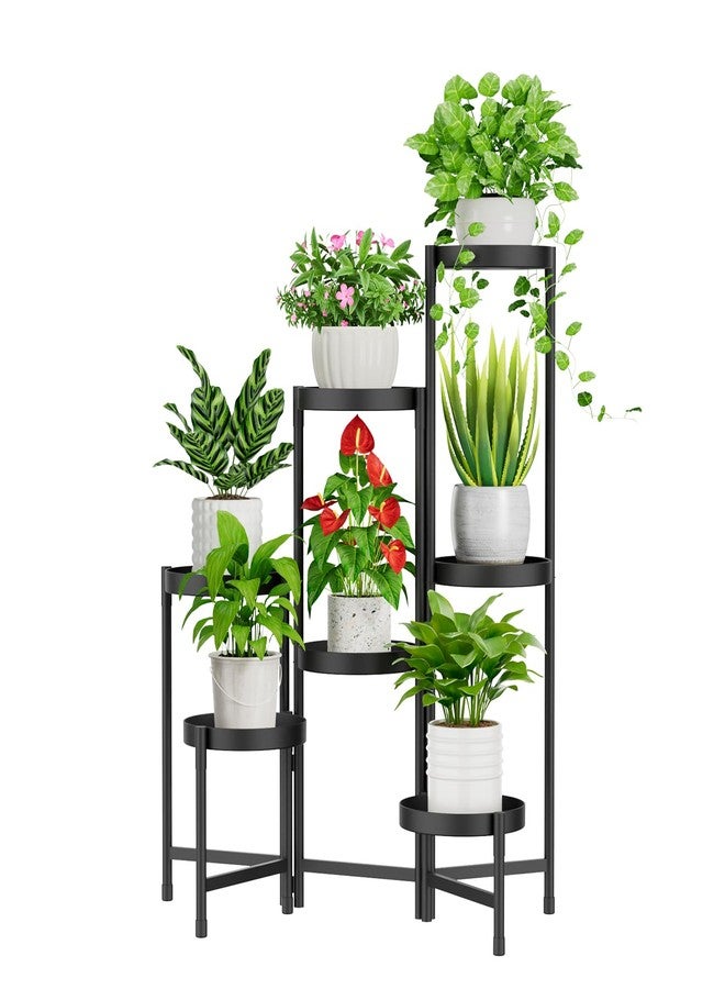 iDavosic.ly Plant Stand Indoor Outdoor, 7 Tier Corner Metal Flower Display Holder Shelf, Folding Tall Orchid Rack for Patio Balcony Porch Garden Living Room House, Black - Image 1
