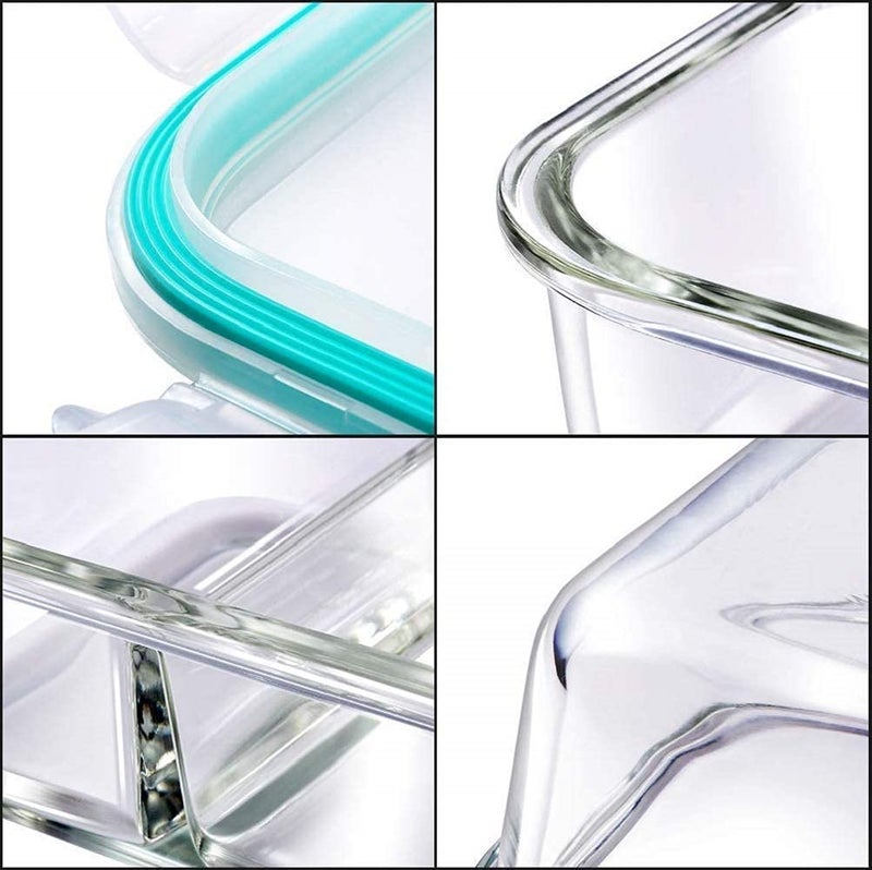 ABSTER Glass Meal Prep Airtight 3 Compartment Borocilicate Rectangular Storage Serving Bowl Food Containers with Lids Lunch Tiffin Box 1000ML pack of 1 - Image 3