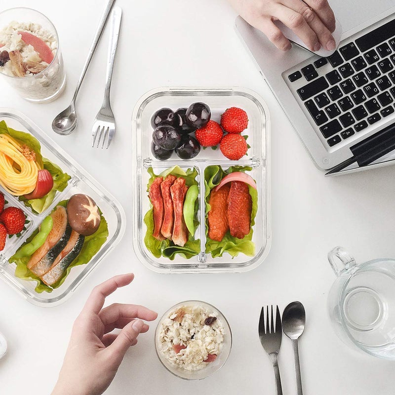 ABSTER Glass Meal Prep Airtight 3 Compartment Borocilicate Rectangular Storage Serving Bowl Food Containers with Lids Lunch Tiffin Box 1000ML pack of 1 - Image 5