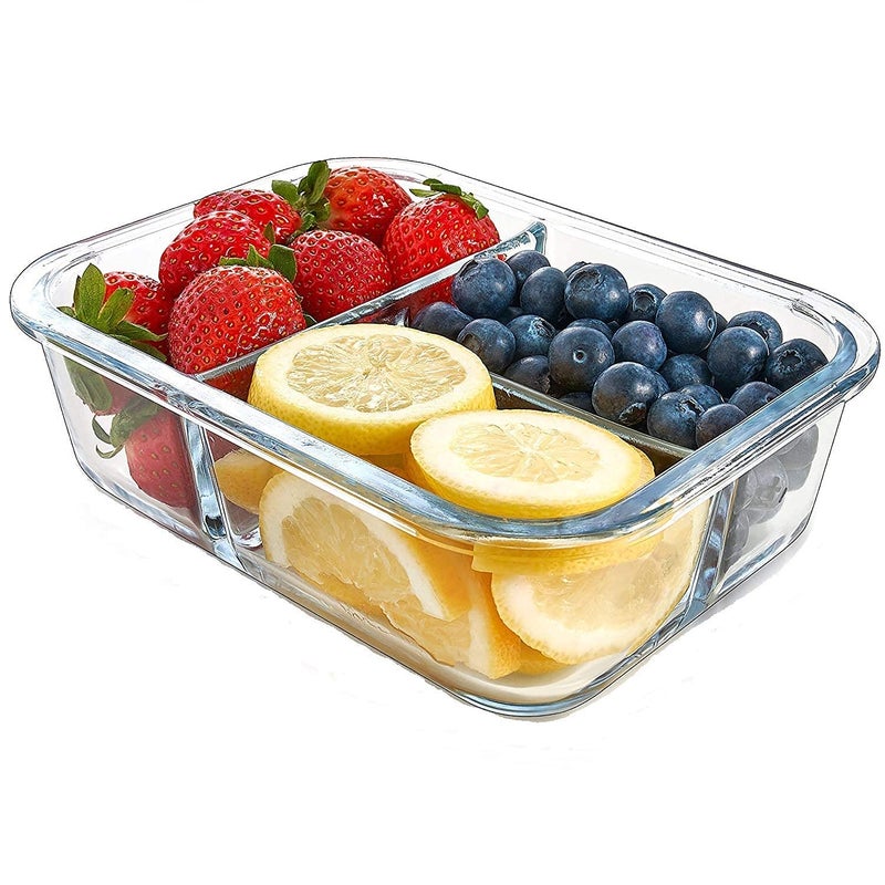 ABSTER Glass Meal Prep Airtight 3 Compartment Borocilicate Rectangular Storage Serving Bowl Food Containers with Lids Lunch Tiffin Box 1000ML pack of 1 - Image 4