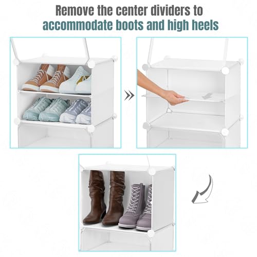 ABOUT SPACE Shoe Rack for Home with Door - 16 Pair DIY Slipper Stand with Hanger, 4 Cube Expandable Shelves Closed Shoes Rack for Home Men, Women Heels Boots Flip-Flops (White - L40 X B30 x H120 cm) - Image 5