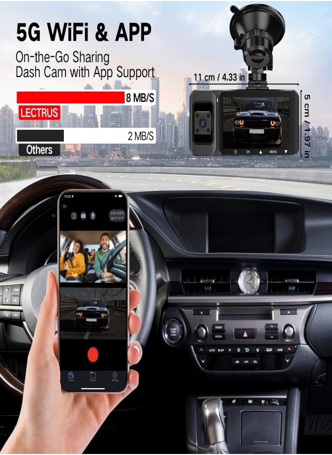 Jubilin 3 Channel 4K Dash Cam Front and Rear Inside 3840*2160P , 5G WiFi Dash Cam, APP Control, Car Camera Night Vision, 3" IPS Screen, G-Sensor, 24H Parking Mode, Loop Recording, 64GB SD Card Included  - Image 4