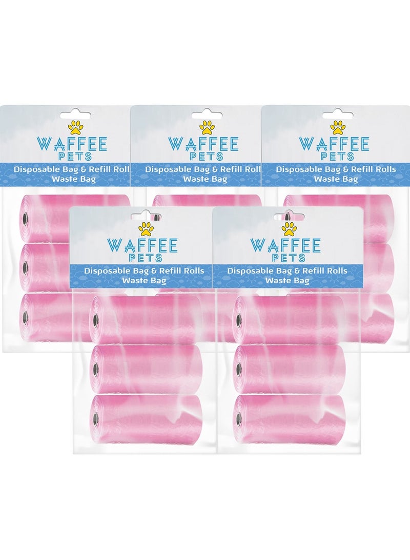 Waffee Waffee Pet Dog Waste Bags, Poo Bags, Pack of 15 Rolls (300 Bags)-Pink  - Image 1