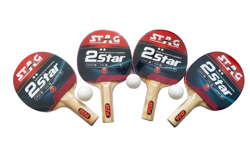 STAG 2 Star Anywhere Everywhere Table Tennis Playset | 4 Racquets, 3 Balls (White) & 1 Net, (Model: 2STAR-Set WH) - Image 2