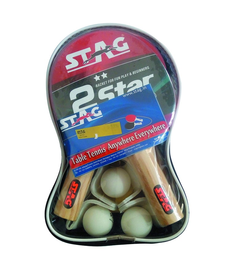 STAG 2 Star Anywhere Everywhere Table Tennis Playset | 4 Racquets, 3 Balls (White) & 1 Net, (Model: 2STAR-Set WH) - Image 1