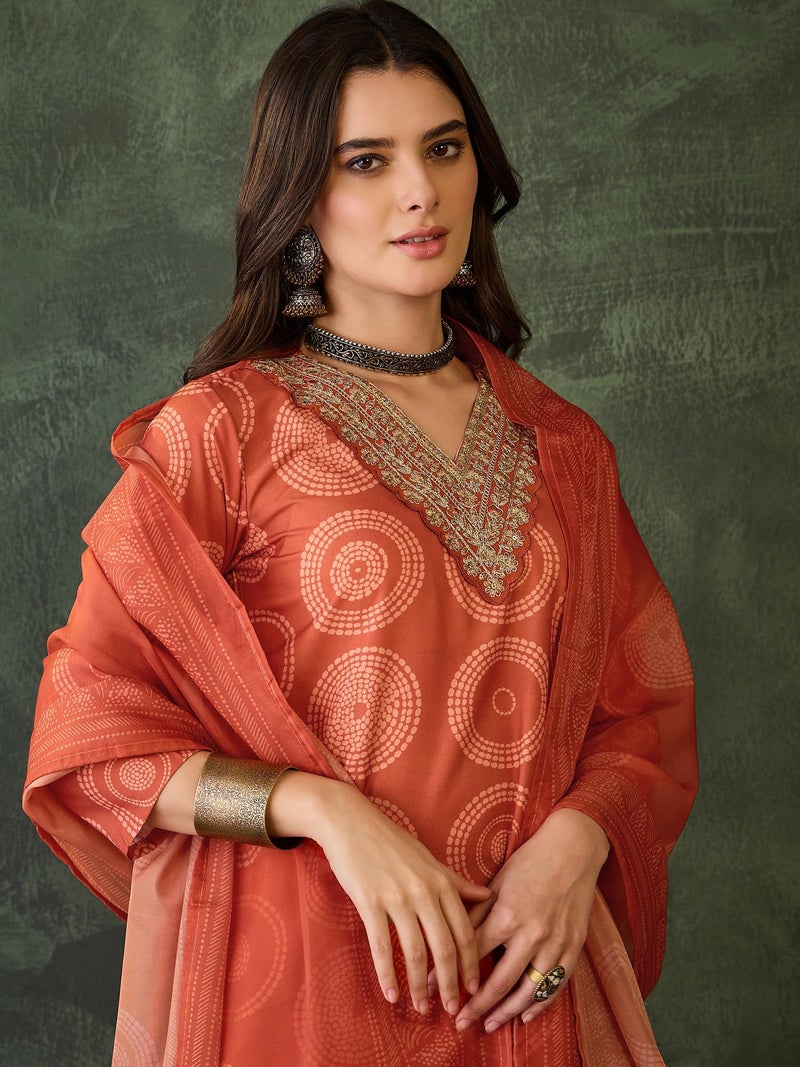 Naixa Women's Rayon Embroidered Straight Kurta with Pant and Dupatta Sets (NX-732-Orange-M) - Image 5