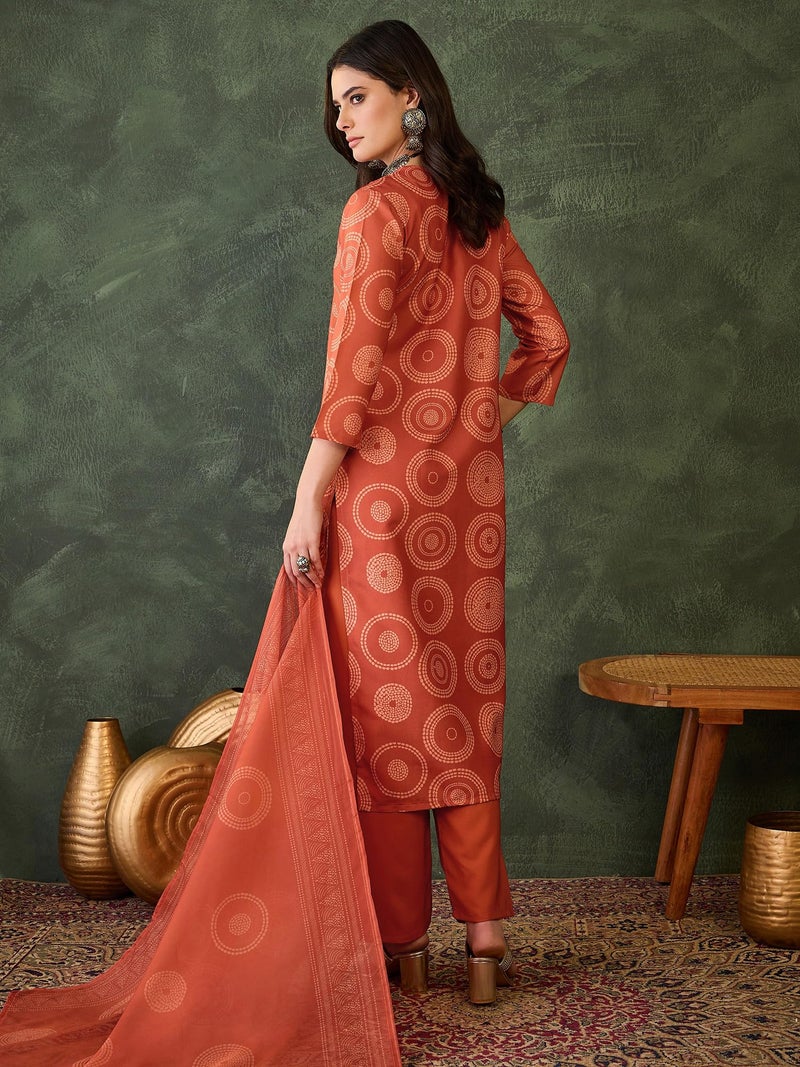 Naixa Women's Rayon Embroidered Straight Kurta with Pant and Dupatta Sets (NX-732-Orange-M) - Image 4