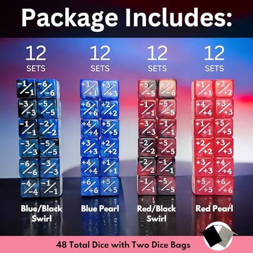 Luck Lab MTG Magic Life Counter Dice 48 PCS Compatible wMagic Card Game Accessories CCG Creature Stats w 2 Dice Bags Blue Pearl Blue Swirl Red Pearl Red Swirl - Image 5