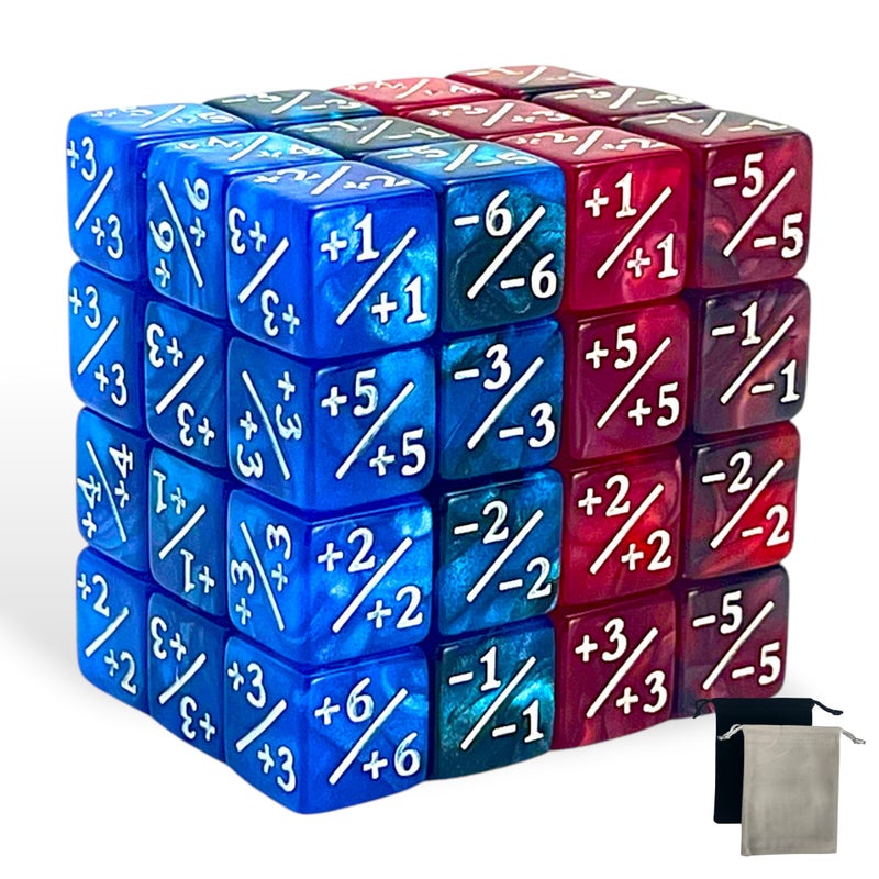 Luck Lab MTG Magic Life Counter Dice 48 PCS Compatible wMagic Card Game Accessories CCG Creature Stats w 2 Dice Bags Blue Pearl Blue Swirl Red Pearl Red Swirl - Image 3