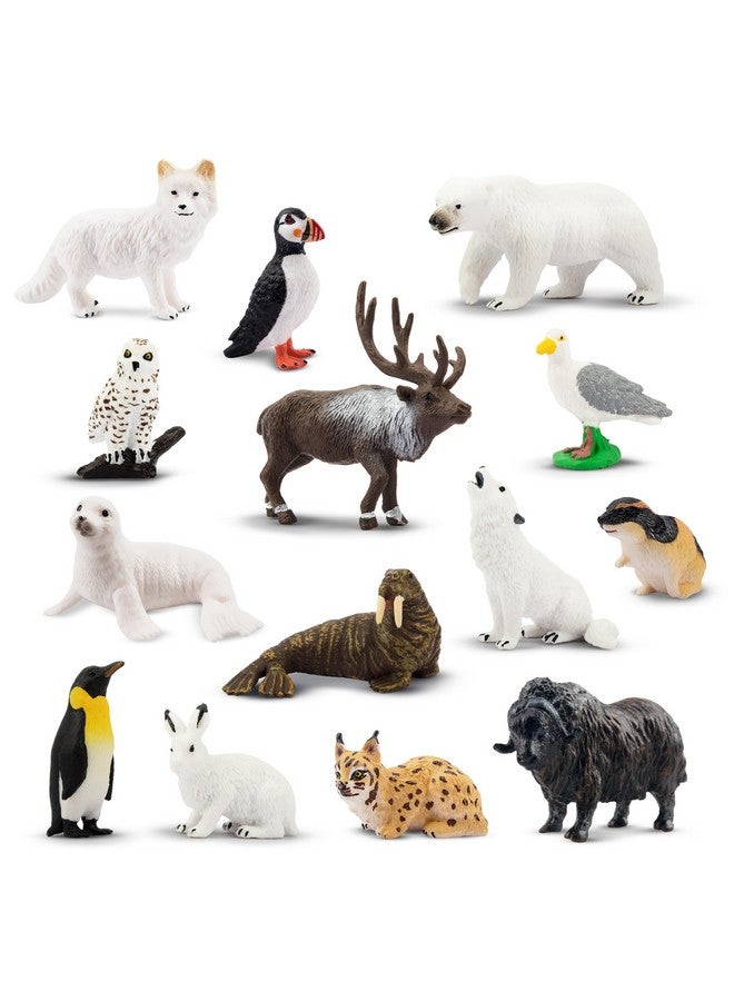 TOYMANY مجموعة تماثيل حيوانات القطب الشمالي المصغرة من تويماني 14 قطعة، ألعاب حيوانات قطبية مع دب قطبي، كاريبو، بطريق، فقمة، تماثيل ذئب، زينة كعك، هدايا عيد ميلاد وعيد الفصح للأطفال في مرحلة ما قبل المدرسة - Image 1