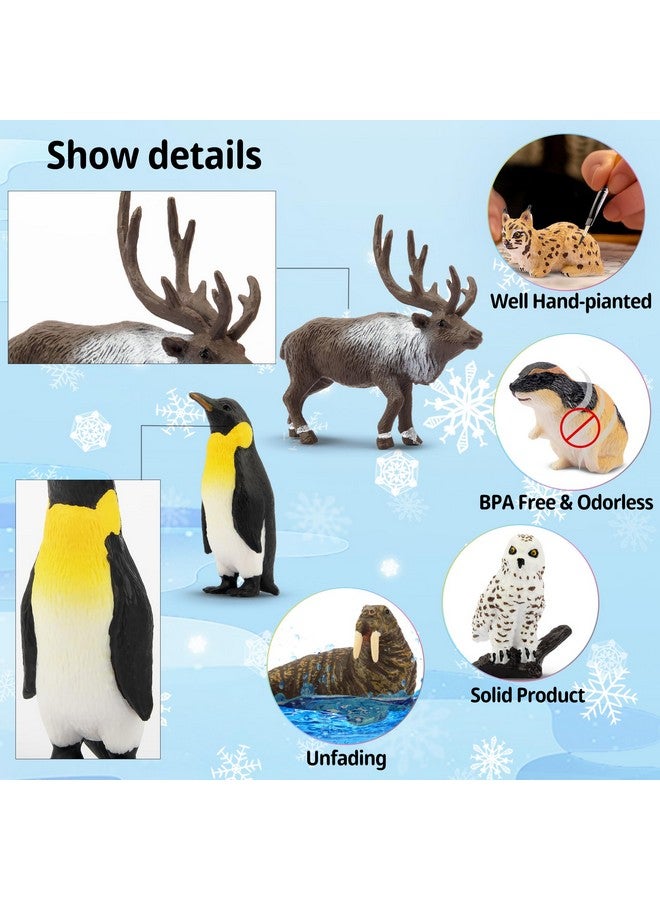 TOYMANY مجموعة تماثيل حيوانات القطب الشمالي المصغرة من تويماني 14 قطعة، ألعاب حيوانات قطبية مع دب قطبي، كاريبو، بطريق، فقمة، تماثيل ذئب، زينة كعك، هدايا عيد ميلاد وعيد الفصح للأطفال في مرحلة ما قبل المدرسة - Image 5