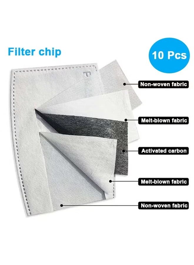 6 Pcs 3-Ply Cloth Face Mask, Washable, Cloth Face Protection with 10Pcs Filter Chips, Reusable and Breathable Face Covering with Adjustable Ear Protection Loops women/men, Black - Image 2