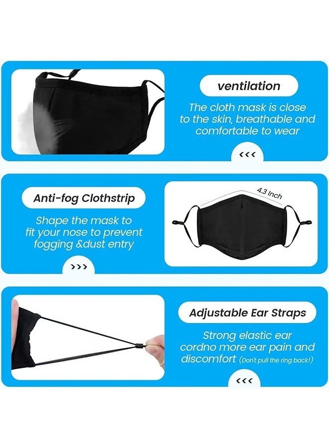 6 Pcs 3-Ply Cloth Face Mask, Washable, Cloth Face Protection with 10Pcs Filter Chips, Reusable and Breathable Face Covering with Adjustable Ear Protection Loops women/men, Black - Image 4