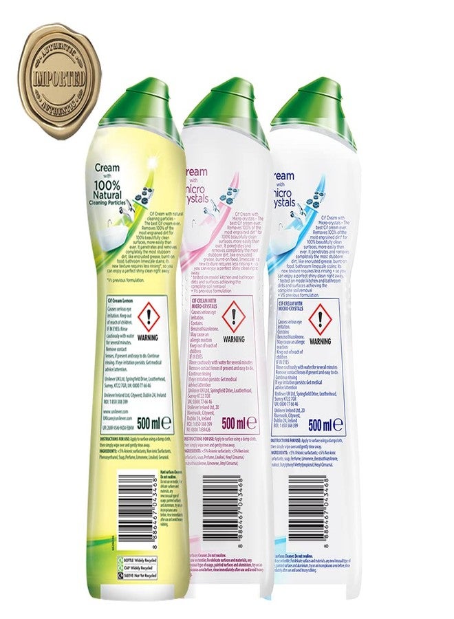 سى اى اف سيف ليمون، وردي، وكريم منظف متعدد الاستخدامات للأسطح للمطبخ والحمام | يزيل الأوساخ والدهون بنسبة 100% مع جزيئات تنظيف طبيعية لأسطح لامعة | مستورد | 3 × 500 مل، متعدد الألوان - Image 3