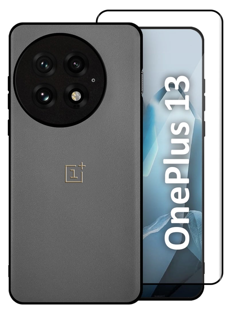 CATANES 2Packs Case Cover for OnePlus 13 Premium Leather, Elegant Protection, Quad-Camera Precision Cutout with 3D Shockproof Screen Protector - Grey - Image 1