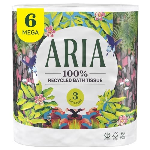 Aria 100 Recycled Toilet Paper 6 Rolls 3Ply Soft Bath Tissue Paper Packaging - Image 2