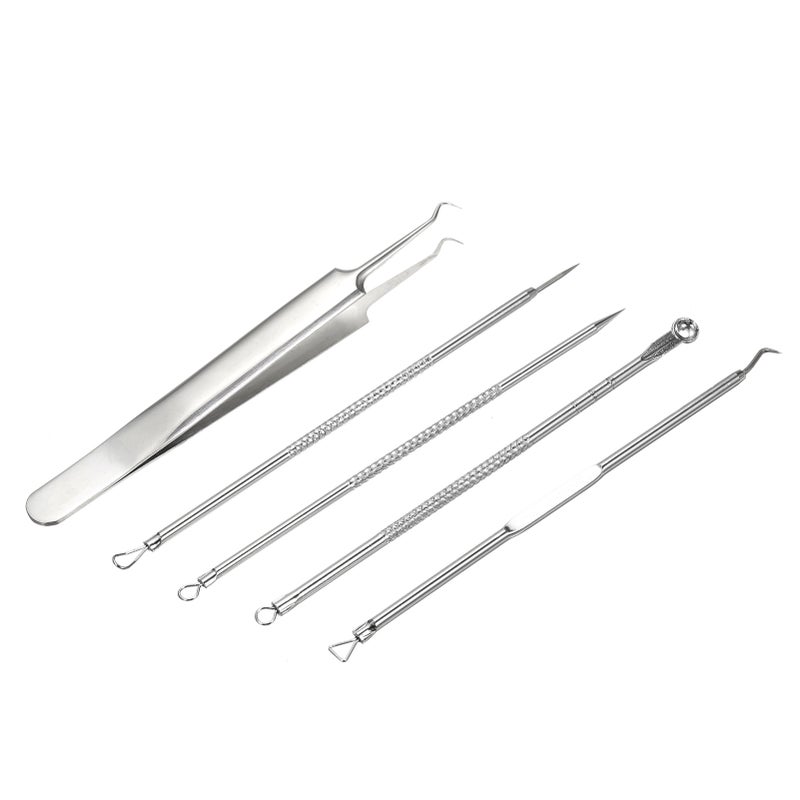 5PCS Stainless Steel Acne Removal Kit Blackhead Remover Facial Pimple Comedone Needle - Image 1