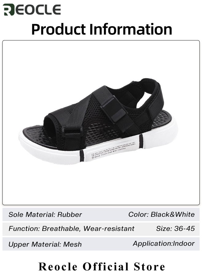 REOCLE Men's Sandals with Thick Sole & Breathable Mesh & Velcro Tape Stretch Fabric Outdoor Lightweight Beach Shoes Casual Slippers Summer Sandals  - Image 2
