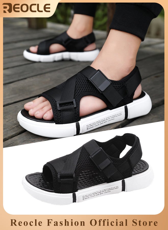 REOCLE Men's Sandals with Thick Sole & Breathable Mesh & Velcro Tape Stretch Fabric Outdoor Lightweight Beach Shoes Casual Slippers Summer Sandals  - Image 1