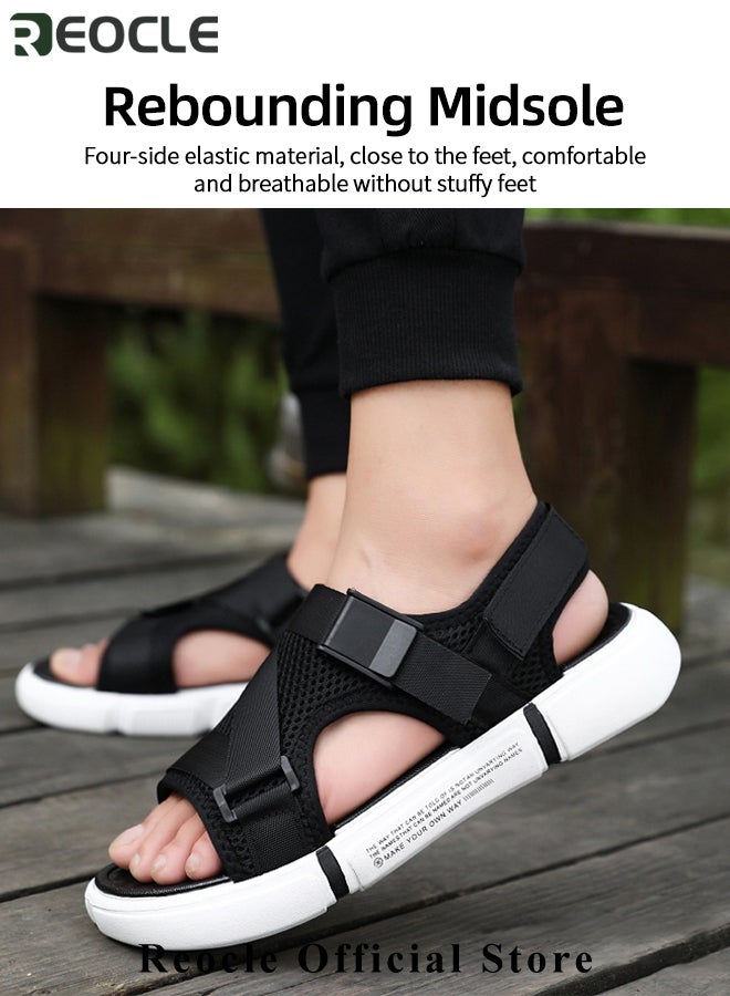 REOCLE Men's Sandals with Thick Sole & Breathable Mesh & Velcro Tape Stretch Fabric Outdoor Lightweight Beach Shoes Casual Slippers Summer Sandals  - Image 3