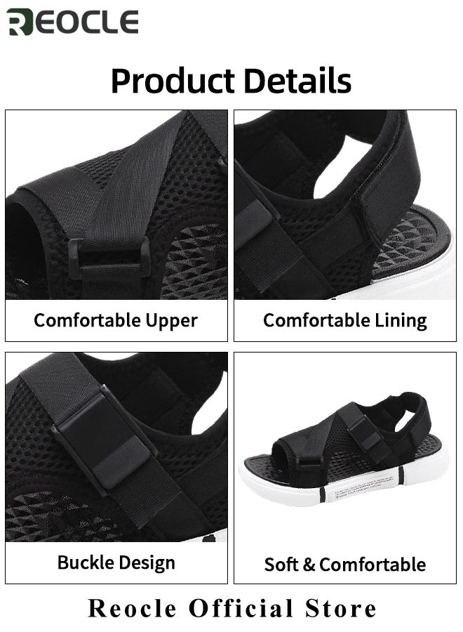 REOCLE Men's Sandals with Thick Sole & Breathable Mesh & Velcro Tape Stretch Fabric Outdoor Lightweight Beach Shoes Casual Slippers Summer Sandals  - Image 5