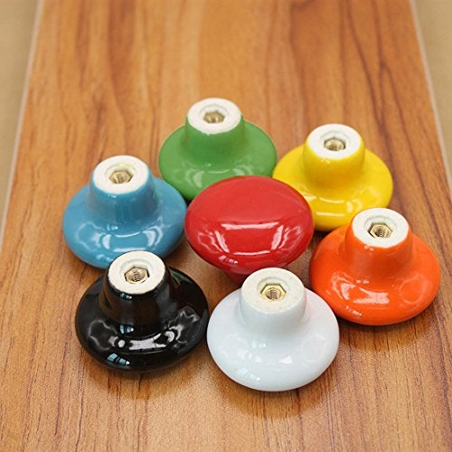 HUAMULAN 15PCS Orange Glossy Ceramic Knobs Button Round Mushroom Cabinet Dresser Vintage Pulls Door Handles Cupboard Wardrobe Drawer, Dia. 1.5 inch 38mm - Image 3