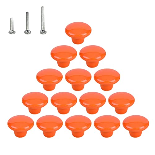 HUAMULAN 15PCS Orange Glossy Ceramic Knobs Button Round Mushroom Cabinet Dresser Vintage Pulls Door Handles Cupboard Wardrobe Drawer, Dia. 1.5 inch 38mm - Image 1