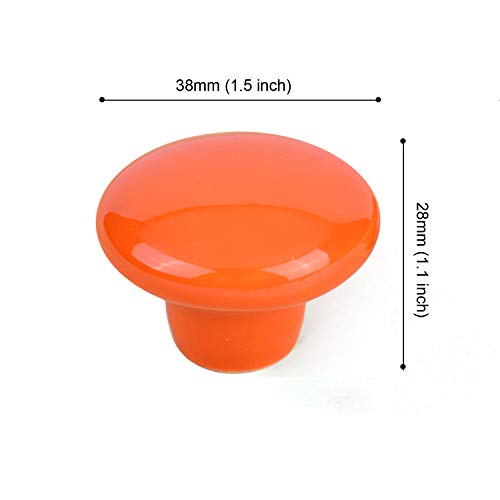 HUAMULAN 15PCS Orange Glossy Ceramic Knobs Button Round Mushroom Cabinet Dresser Vintage Pulls Door Handles Cupboard Wardrobe Drawer, Dia. 1.5 inch 38mm - Image 2