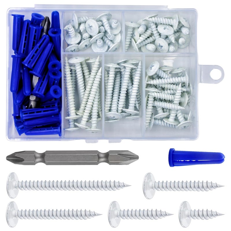 Wensilon (95 pcs)#8 White Truss Head Wood Screws Quick Metal Self Tapping Zinc Oxide with Drywall Plastic Anchors Assortment Kit - Image 5