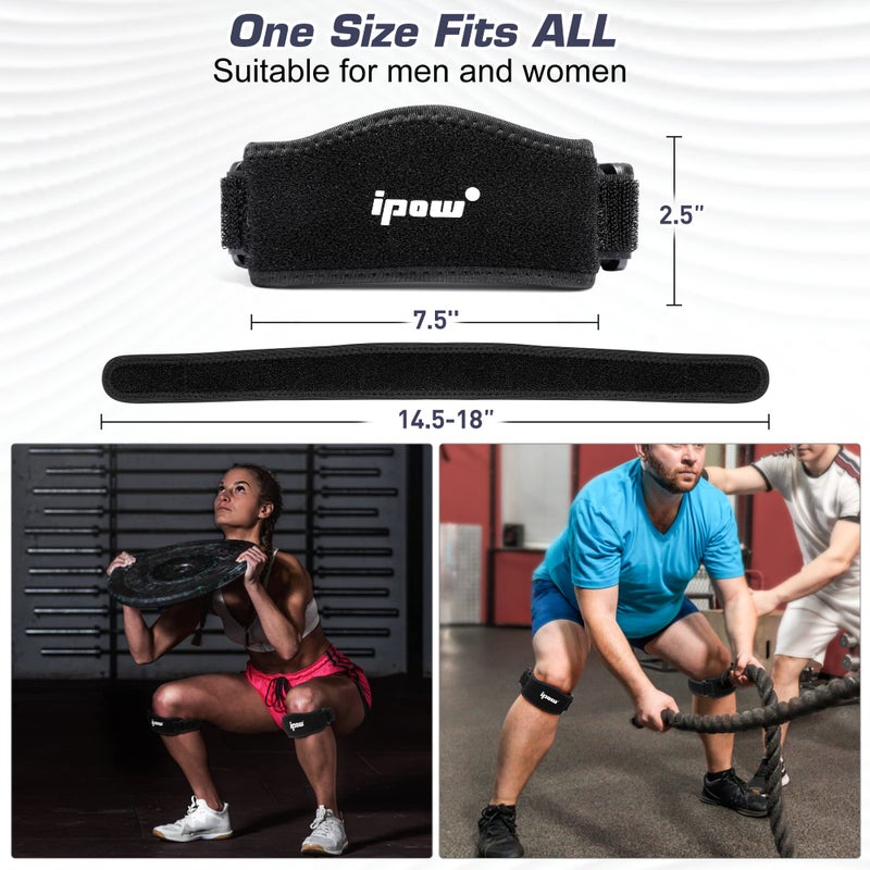 IPOW 2 Pack Thickened Pad&Wide Patella Knee Strap,Pain Relief Patellar Tendon Support,Adjustable Brace Band for Hiking,Basketball,Running,Jumpers Knee,Volleyball,Tendonitis,Arthritis,Injury Recovery - Image 4