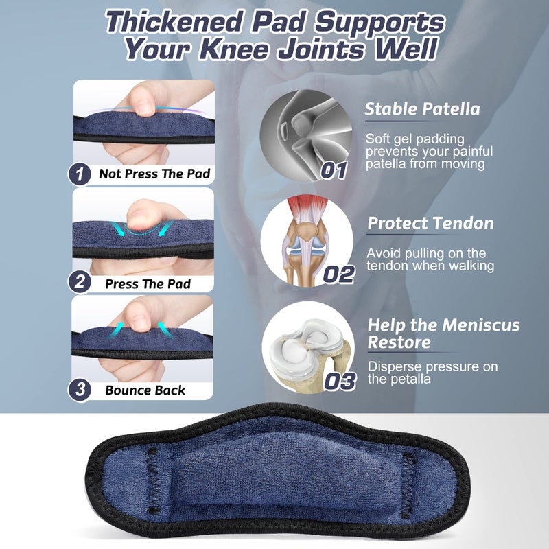IPOW 2 Pack Thickened Pad&Wide Patella Knee Strap,Pain Relief Patellar Tendon Support,Adjustable Brace Band for Hiking,Basketball,Running,Jumpers Knee,Volleyball,Tendonitis,Arthritis,Injury Recovery - Image 2