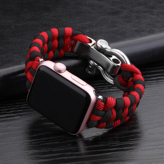 Generic Nylon Sport Strap for Apple Watch 38/42/40/44mm Black-Red (with Connector) 