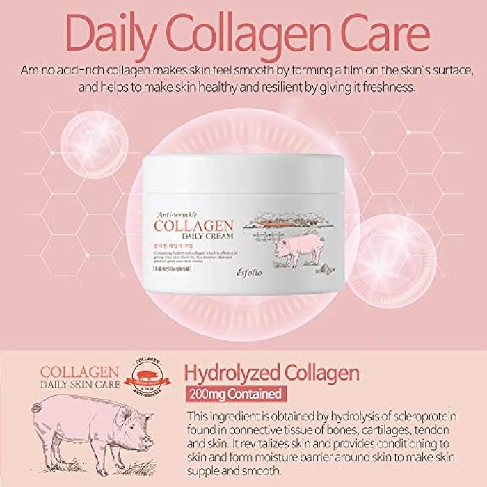 Esfolio Collagen Anti-Wrinkle Daily Face Cream – Lightweight Moisturizer with Hydrolyzed Collagen Botanical Extracts for Smooth, Soft-Feeling Skin – Korean Skincare All Skin Types (200ml / 6.8 fl oz) - Image 2