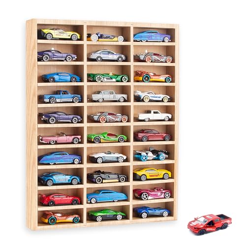 KISLANE Stylish Wood Toy Cars Display Case with Removable Shelves, Wall-Mountable Organizer for Toy Cars and Matchbox Cars, Includes Hanging Screws (Wood-30 Slots) - Image 1