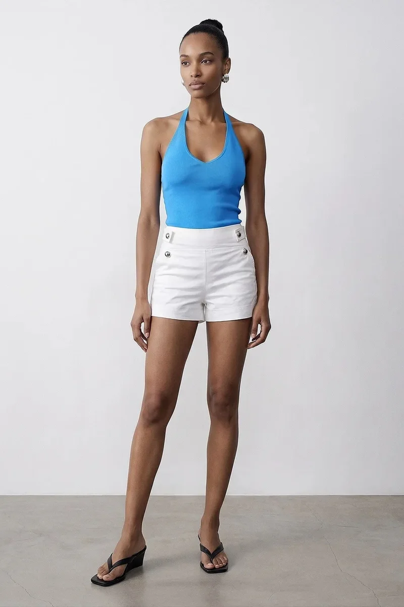 Dilvin White DILVIN High-Waist Tailored Cotton Shorts for Women | Best Price UAE
