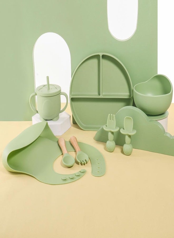 Plenteous 6 Pcs Silicone Baby Feeding Set - BPA Free Suction Bowl, Divided Plate, Bib, Straw Cup, Spoon & Fork - Non-Slip First Feeding Set for Babies & Toddlers (Multicolor) - Image 4