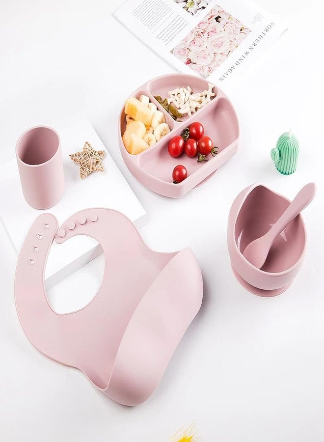 Plenteous 6 Pcs Silicone Baby Feeding Set - BPA Free Suction Bowl, Divided Plate, Bib, Straw Cup, Spoon & Fork - Non-Slip First Feeding Set for Babies & Toddlers (Multicolor) - Image 3