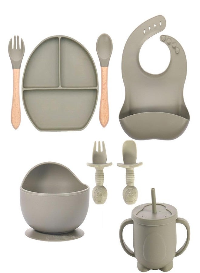 Plenteous 6 Pcs Silicone Baby Feeding Set - BPA Free Suction Bowl, Divided Plate, Bib, Straw Cup, Spoon & Fork - Non-Slip First Feeding Set for Babies & Toddlers (Multicolor) - Image 5