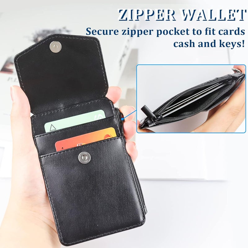 Teskyer Leather Badge Holder with Lanyard and Retractable Badge Reel, 4 Card Slots ID Card Holder with 1 Zipper Pocket for Office School Name Work IDs, Black - Image 4