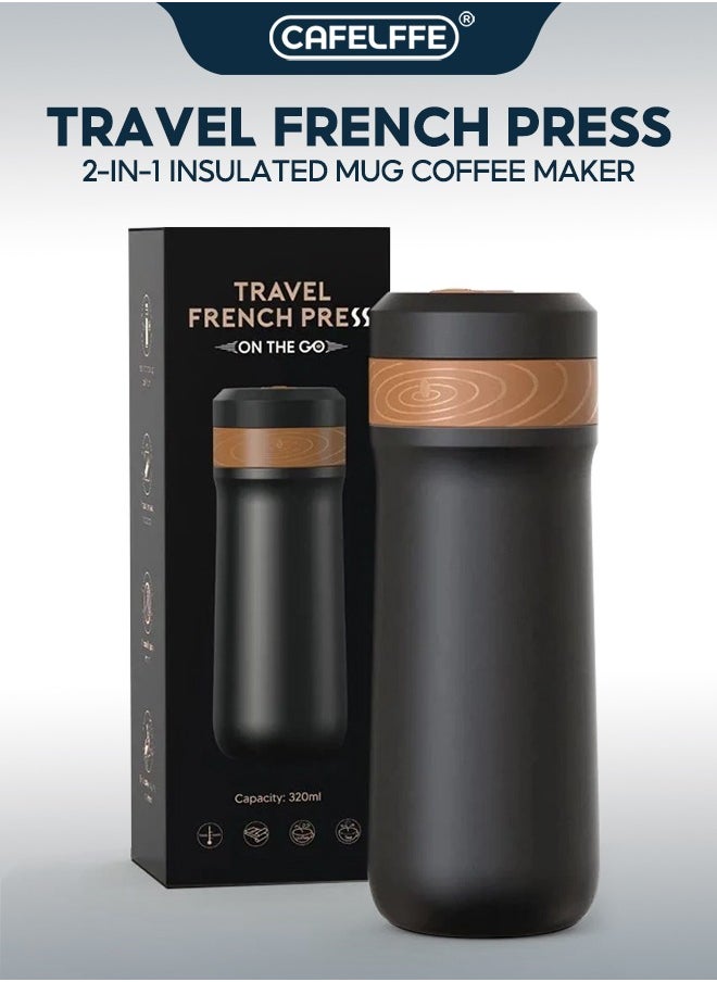 Cafelffe CAFELFFE French Press Coffee Maker Thermal Brewing For Coffee & Tea 12oz Travel French Press Coffee Pot Stainless Steel Insulated Coffee Mug Great For Camping and Travel  - Image 1