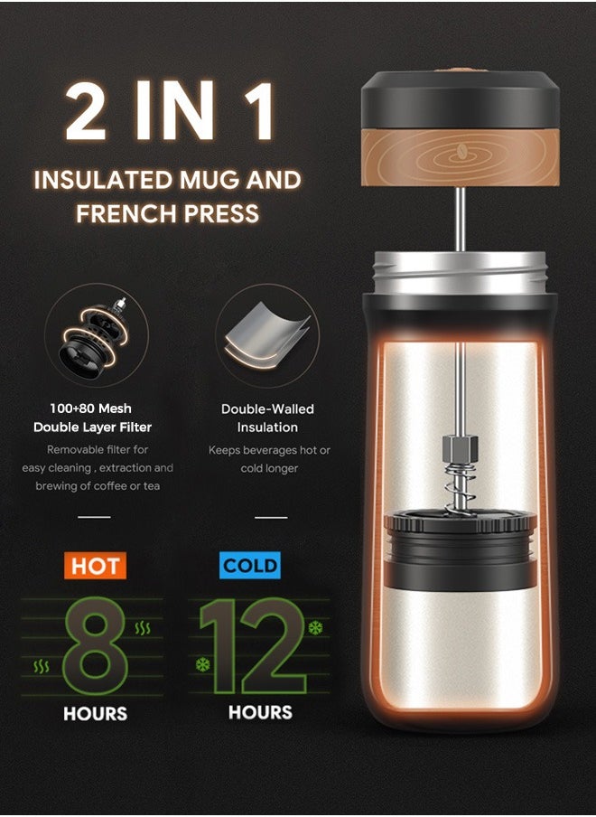 Cafelffe CAFELFFE French Press Coffee Maker Thermal Brewing For Coffee & Tea 12oz Travel French Press Coffee Pot Stainless Steel Insulated Coffee Mug Great For Camping and Travel  - Image 3