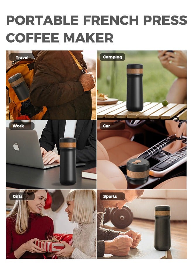 CAFELFFE French Press Coffee Maker Thermal Brewing For Coffee & Tea 12oz Travel French Press Coffee Pot Stainless Steel Insulated Coffee Mug Great For Camping and Travel