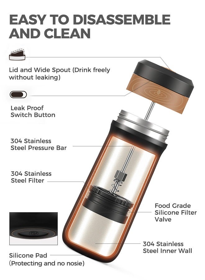 CAFELFFE French Press Coffee Maker Thermal Brewing For Coffee & Tea 12oz Travel French Press Coffee Pot Stainless Steel Insulated Coffee Mug Great For Camping and Travel