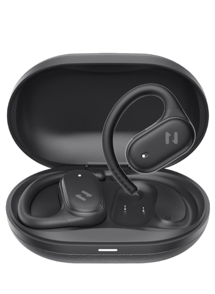 havit Open-Ear Wireless Earbuds with 64H Playtime, 8.5H Single Charge, Bluetooth 5.4, Dual ENC Mics for Clear Calls, 14.2mm Drivers, IPX5 Waterproof, Type-C Charging, Hall Switch Auto Pairing, Lightweight Secure Fit for Workouts, Travel, Music, and More (Black)  - Image 1