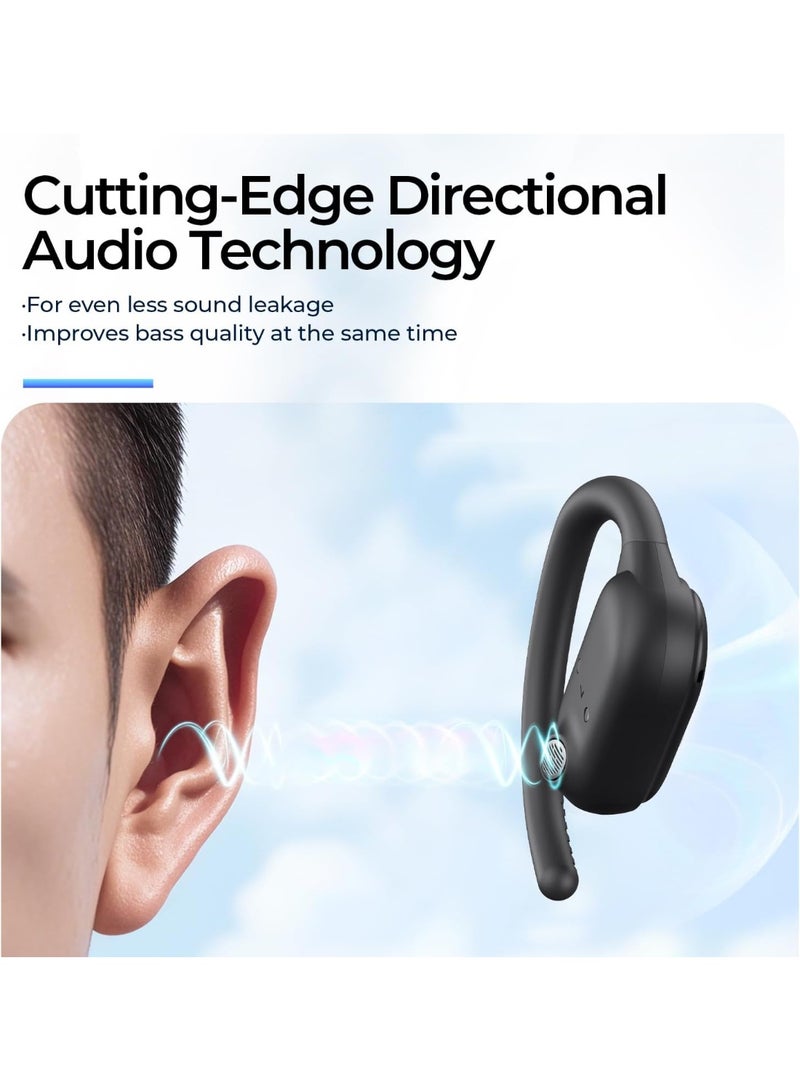 هافيت سماعات أذن مفتوحة – سماعات رياضية مرنة، بلوتوث 5.4، مع صوت فضائي مفتوح، ميكروفون مزدوج وتقنية إلغاء الضوضاء بالذكاء الاصطناعي للمكالمات، بطارية تدوم 64 ساعة، محركات ديناميكية 14.2 مم، مقاومة للماء بمعيار IPX5، شحن سريع عبر منفذ Type-C، اقتران تلقائي عبر مفتاح مغناطيسي، تصميم خفيف الوزن وثابت ومريح للجري، الجيم، التمارين، ركوب الدراجات، السفر، المكالمات والاستماع للموسيقى – أسود - Image 3
