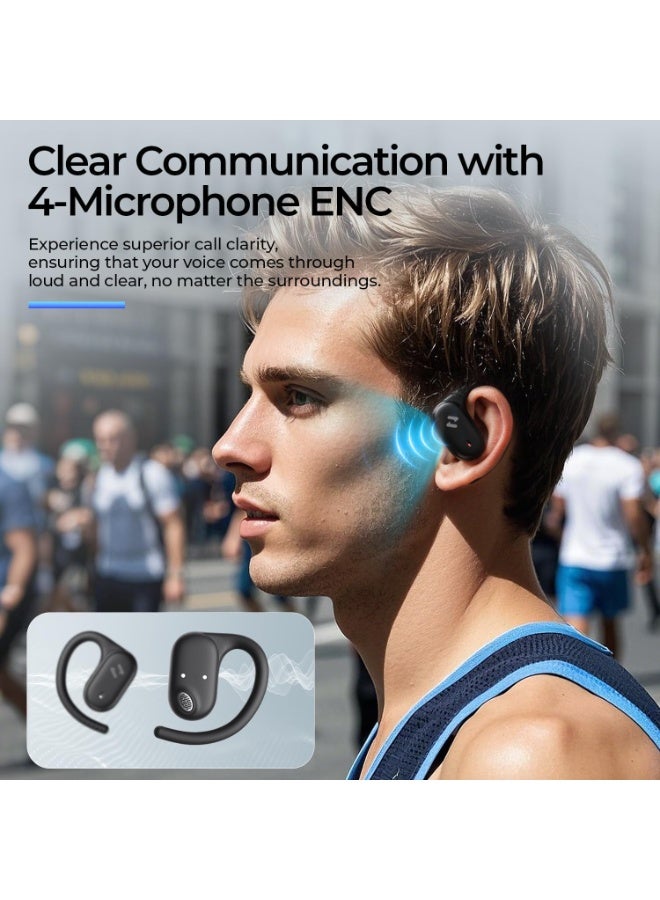 هافيت سماعات أذن مفتوحة – سماعات رياضية مرنة، بلوتوث 5.4، مع صوت فضائي مفتوح، ميكروفون مزدوج وتقنية إلغاء الضوضاء بالذكاء الاصطناعي للمكالمات، بطارية تدوم 64 ساعة، محركات ديناميكية 14.2 مم، مقاومة للماء بمعيار IPX5، شحن سريع عبر منفذ Type-C، اقتران تلقائي عبر مفتاح مغناطيسي، تصميم خفيف الوزن وثابت ومريح للجري، الجيم، التمارين، ركوب الدراجات، السفر، المكالمات والاستماع للموسيقى – أسود - Image 4