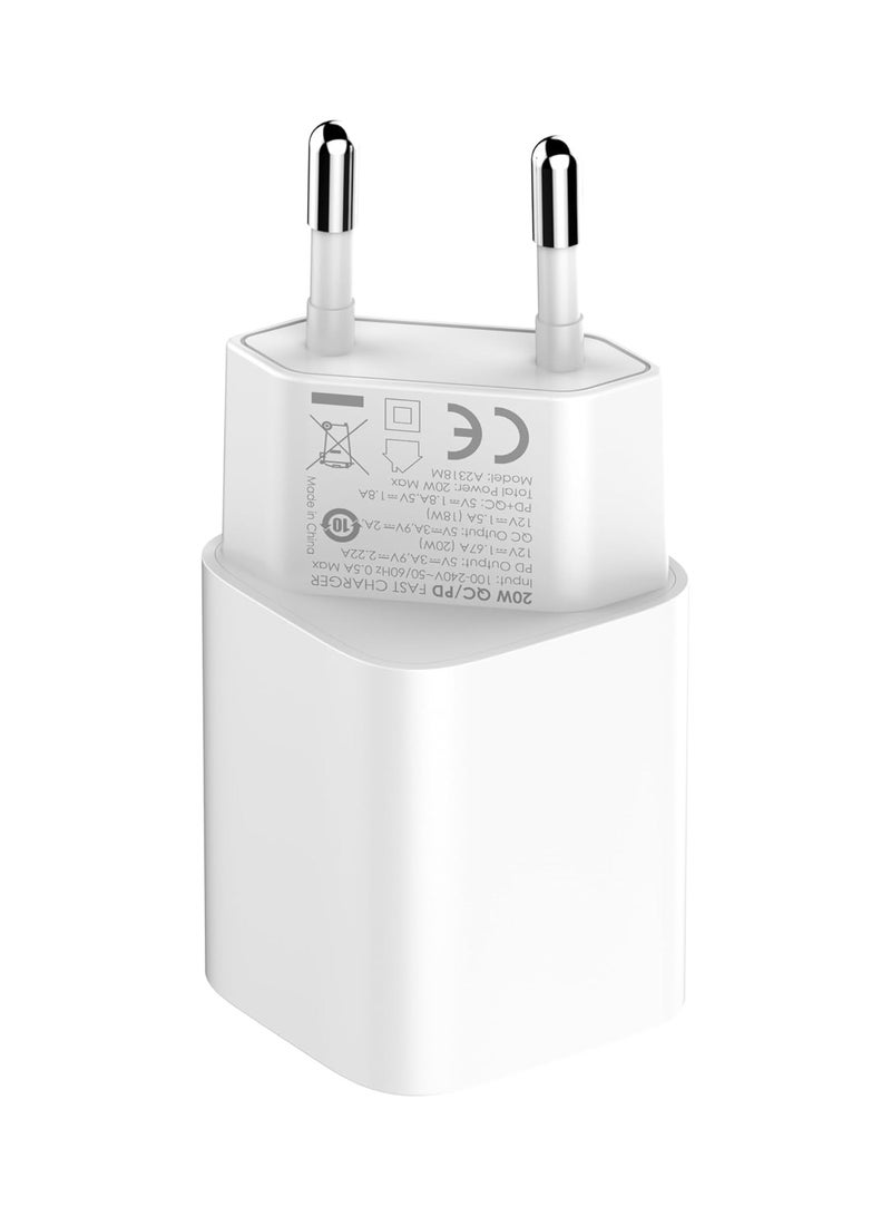 لدنيو LDNIO A2318M شاحن سريع بمنفذين معتمد من MFi، قابس الاتحاد الأوروبي مع كابل من النوع C إلى Lightning 20 وات - أبيض - Image 5