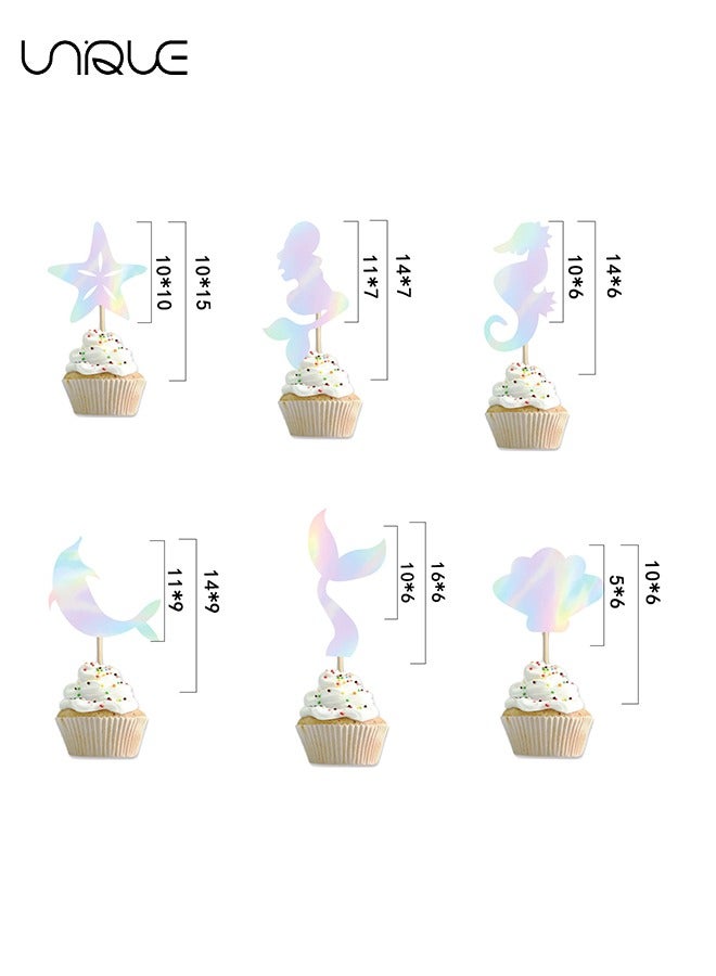 Unique 24Pcs Mermaid Theme Cupcake Topper Hat - Theme Decoration Cake Top Hat - Shell Starfish Cake Topper - Perfect for Undersea Girl Baby Shower Birthday Party Cupcake Decoration Selection - Image 2
